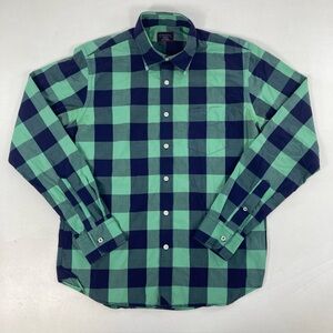 Untuckit Shirt Mens Medium Green Navy Chechered Slim Fit Button Down Long Sleeve